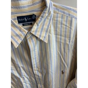 Ralph Lauren Yellow Blue‎ Stripe Classic Fit Polo Logo 3XLT 100% Cotton